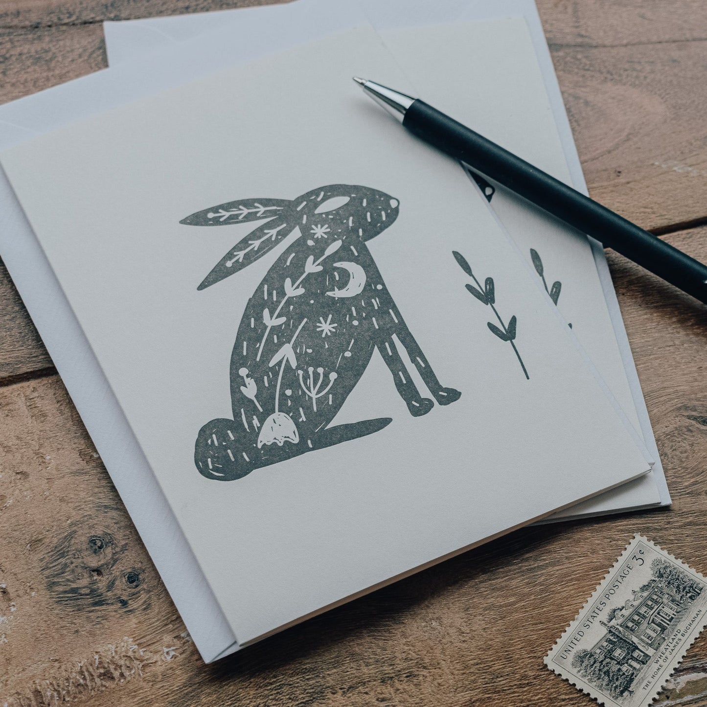 Folk Rabbit Letterpress Card